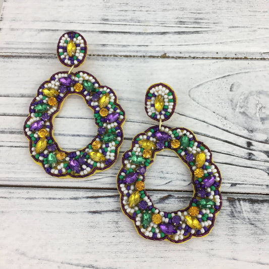 King Cake Fancy Beaded Earrings