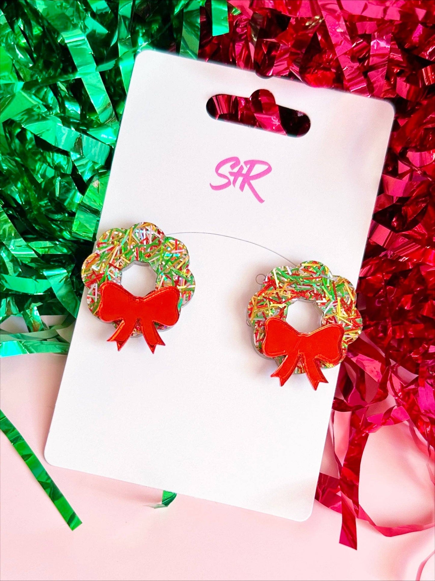 Tinsel Acrylic Wreath Stud Earring