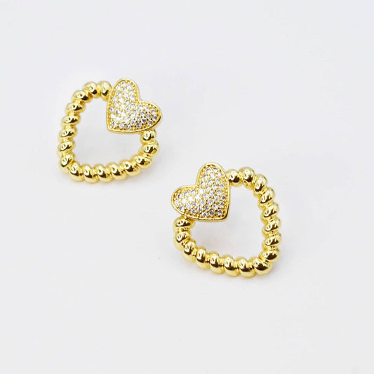 Double Hearts Gold Stud Earrings