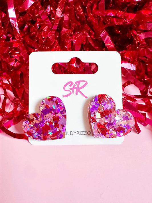 Pink Confetti Heart Stud