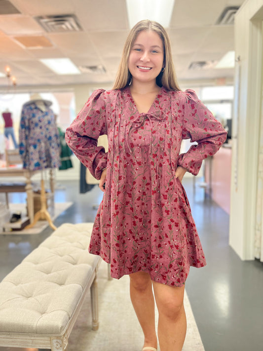 Orchid Floral Corduroy Dress