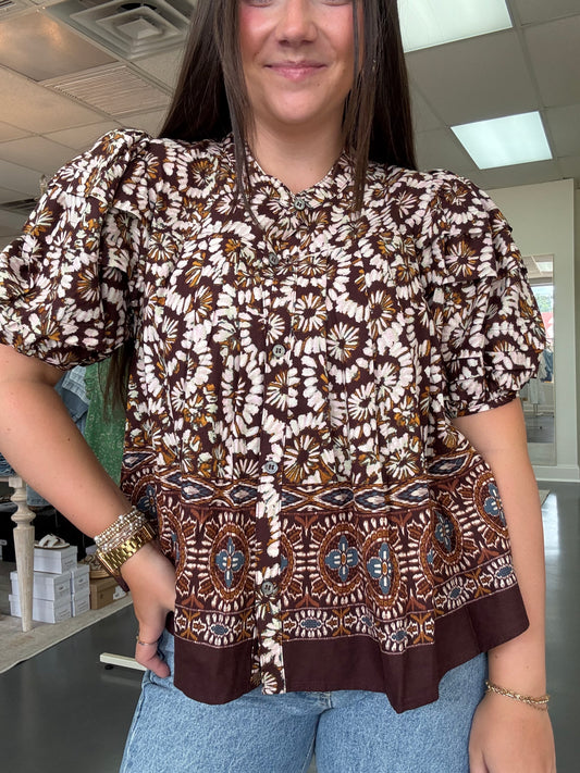 With The Wind Print Blouse