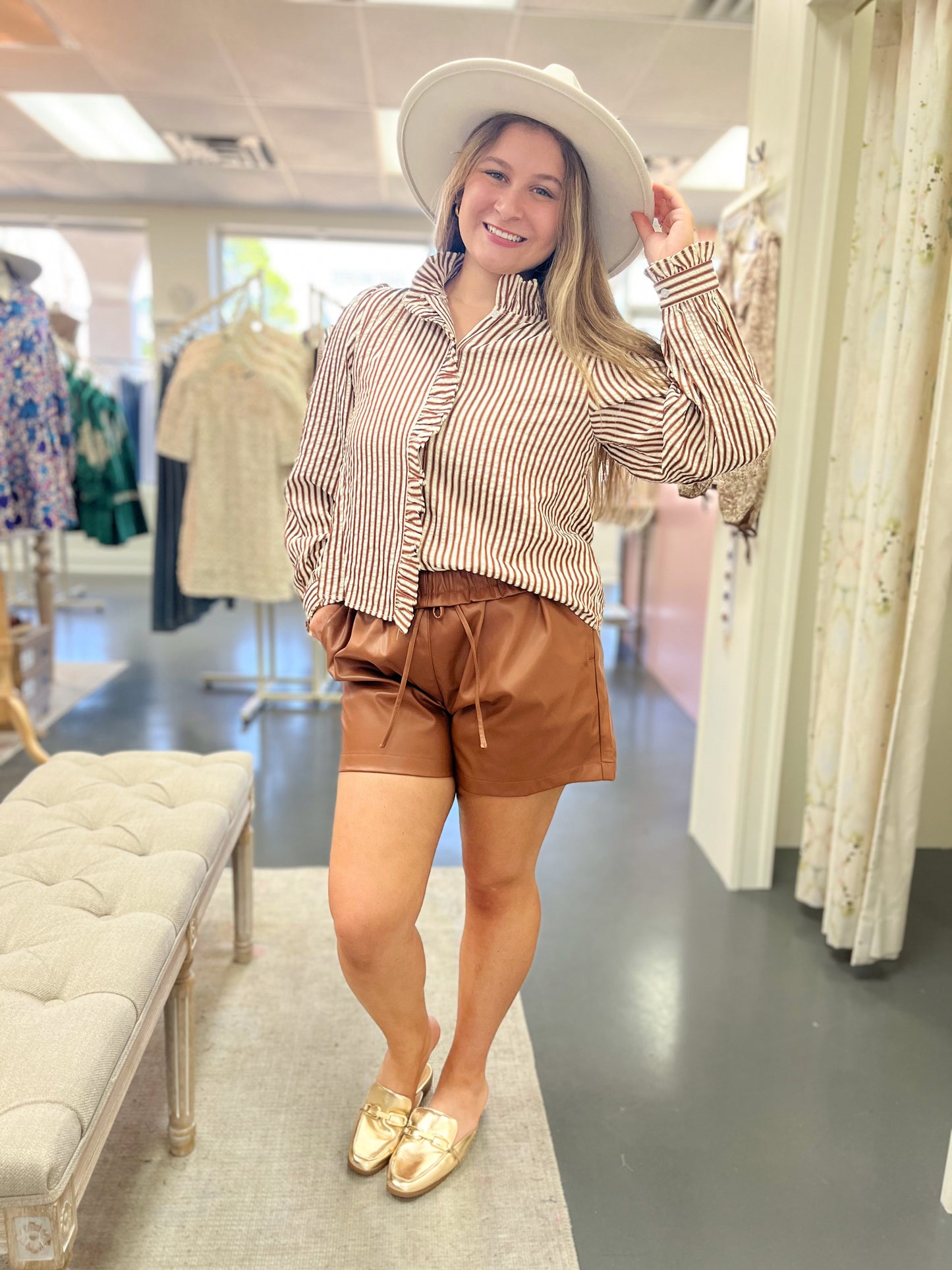 Chestnut Vegan Leather Shorts