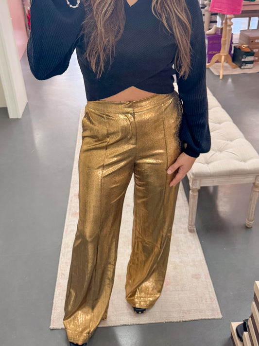 Shine Bright Gold Flare Pants