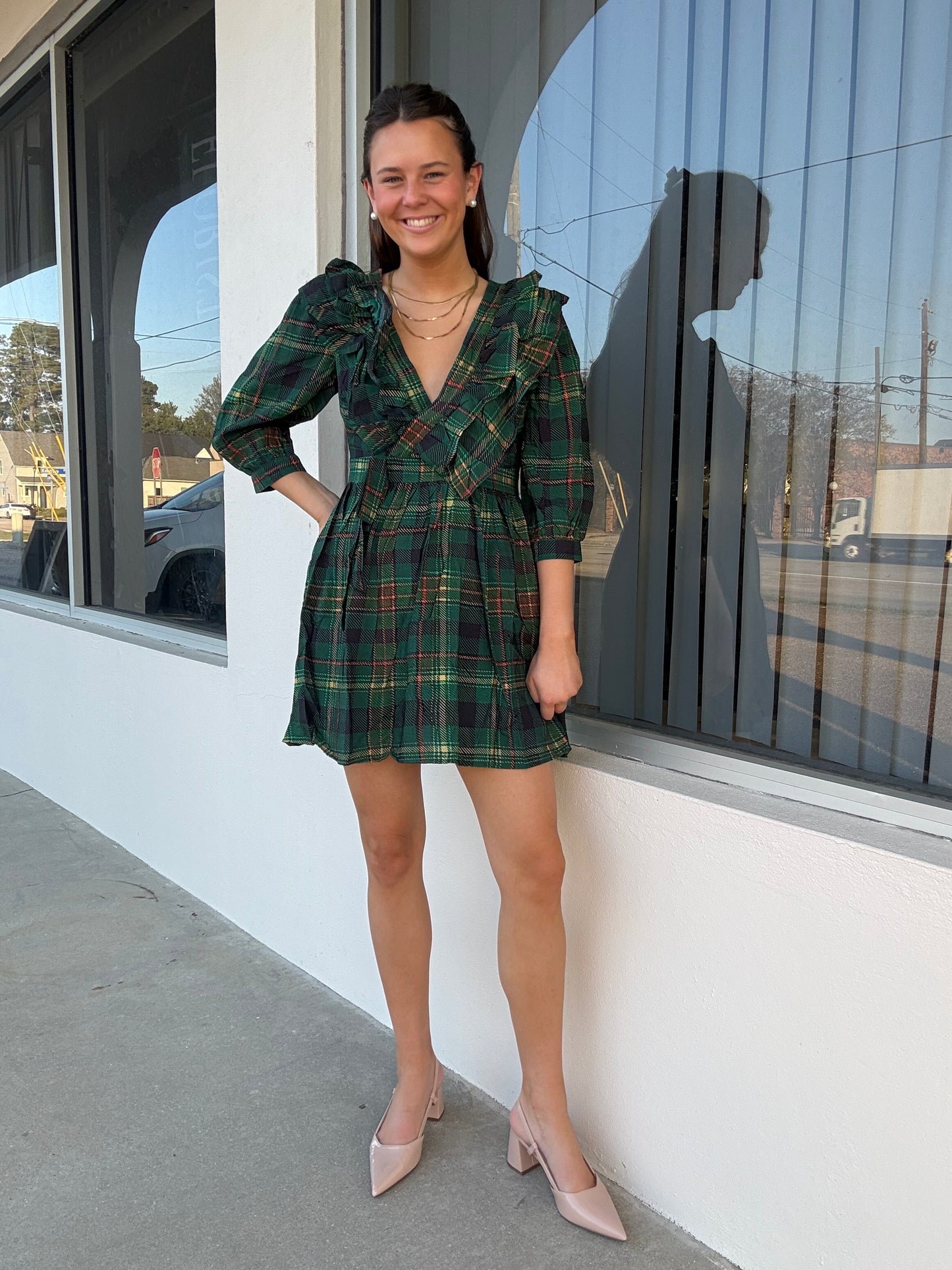 Green Plaid Ruffle Dress