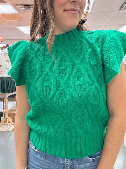 Green Envy Short Sleeve Sweater Top