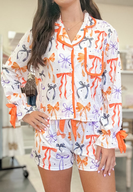 Halloween Bow Print Pajama Set