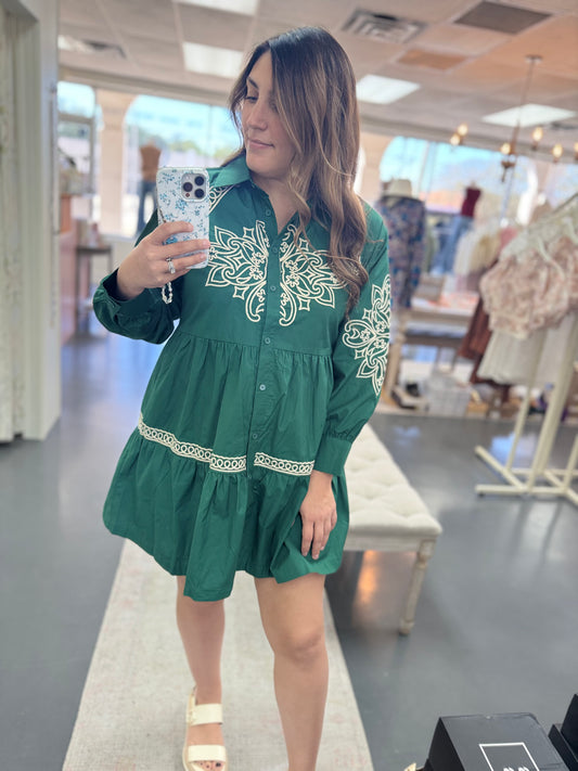 Emerald Embroidered Dress