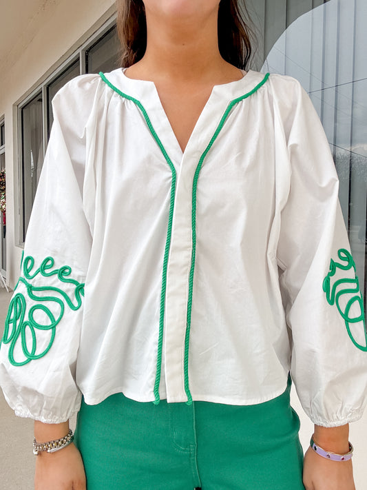 Kelly Green & White Rope Blouse