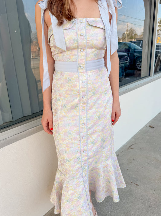 Dusty Blue Floral Midi Dress