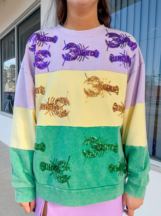 Sequin Crawfish Washed Mardi Gras Sweatshirt