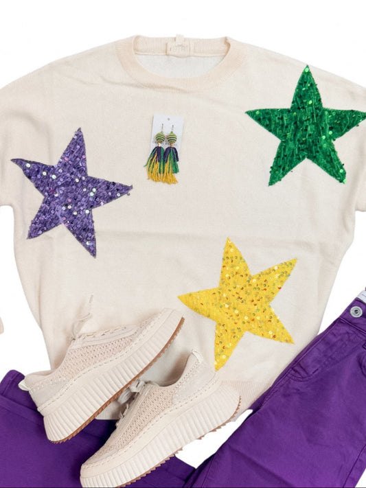 Seeing Stars Mardi Gras Ivory Sweater