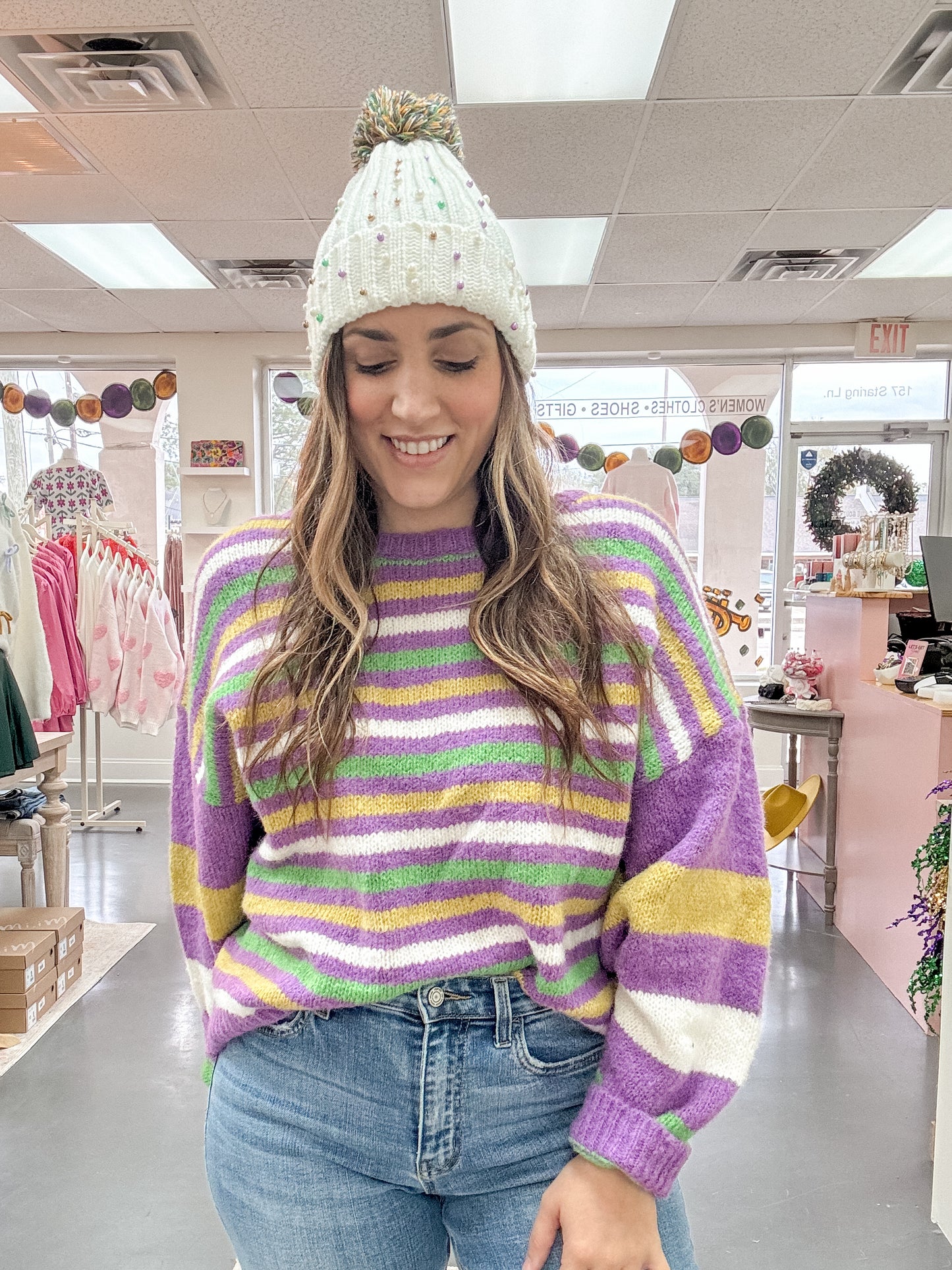 Mardi Gras Stripe Comfy Sweater