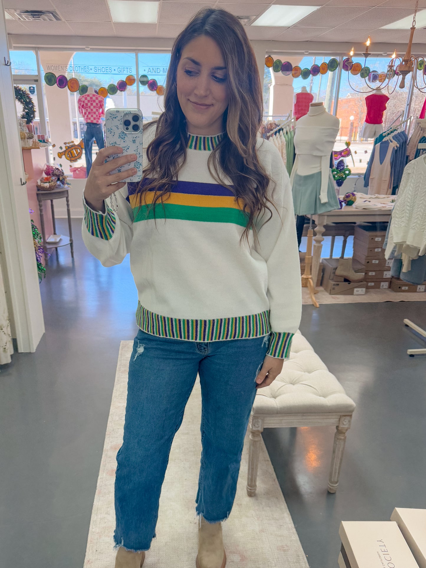 Mardi Gras Stripe Sweater