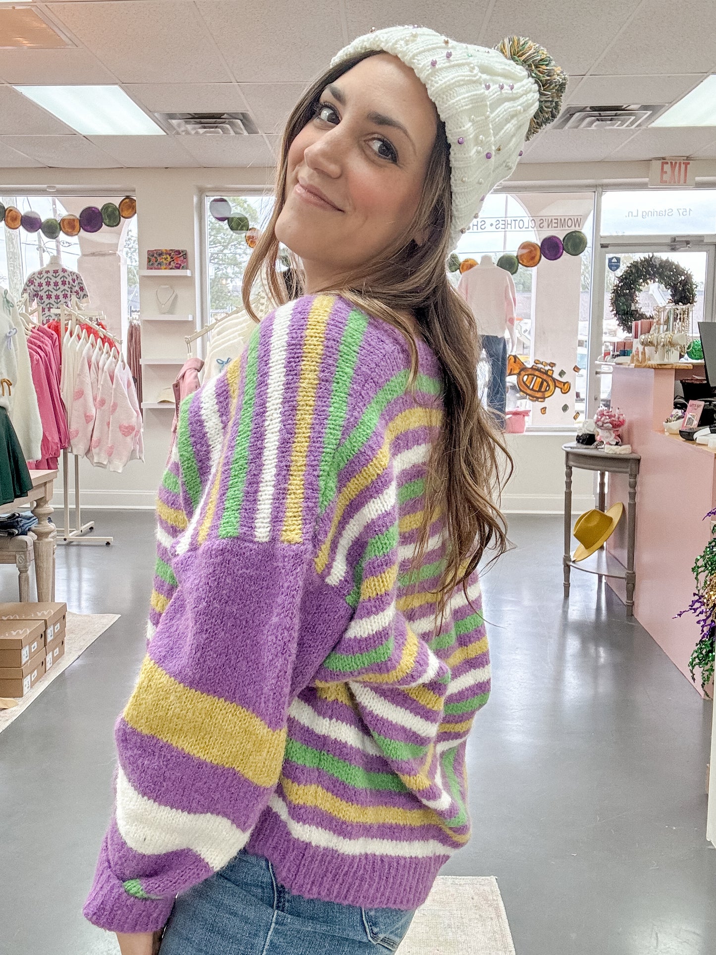 Mardi Gras Stripe Comfy Sweater