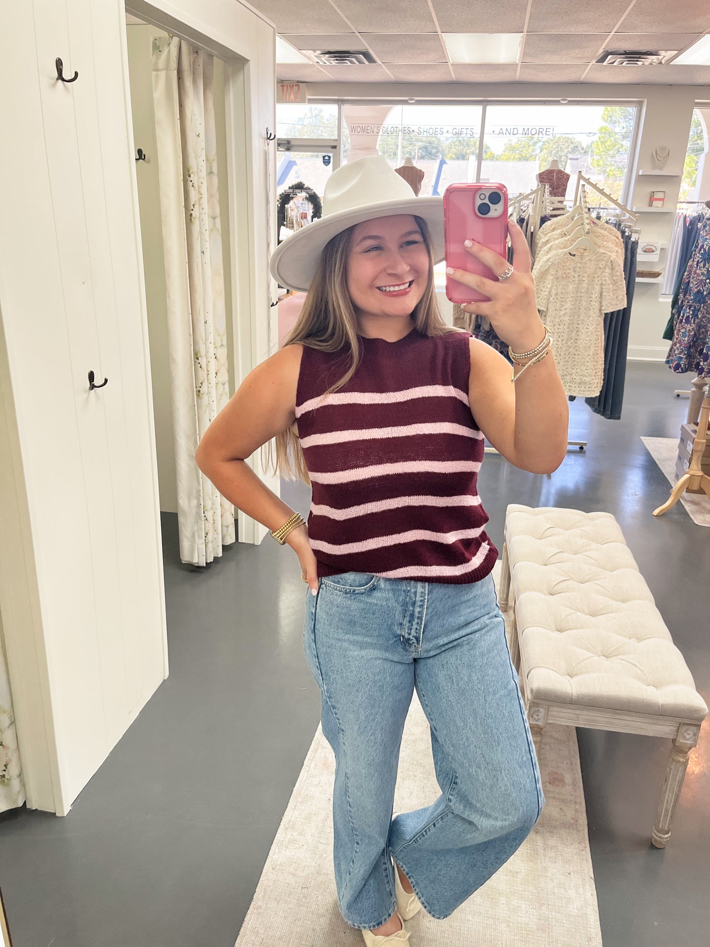 Burgundy Pink Stipe Top