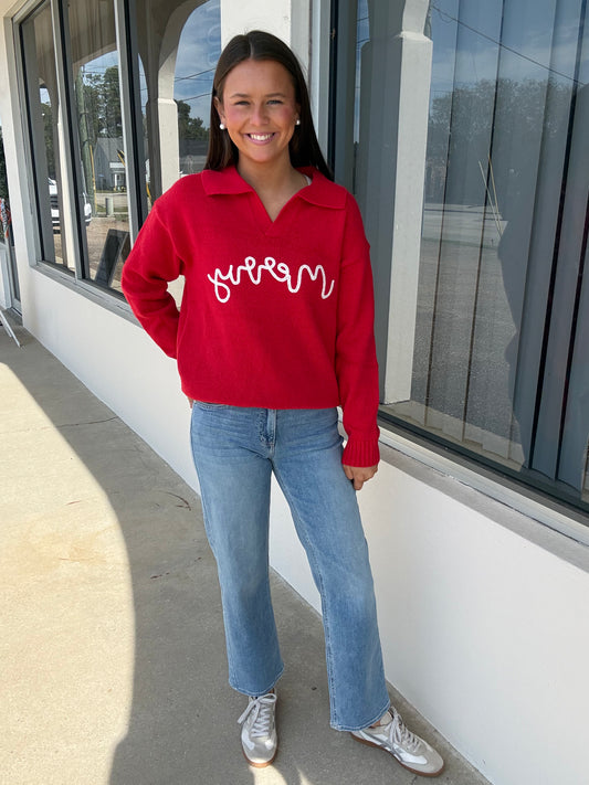 Merry Red Collar Sweatshirt