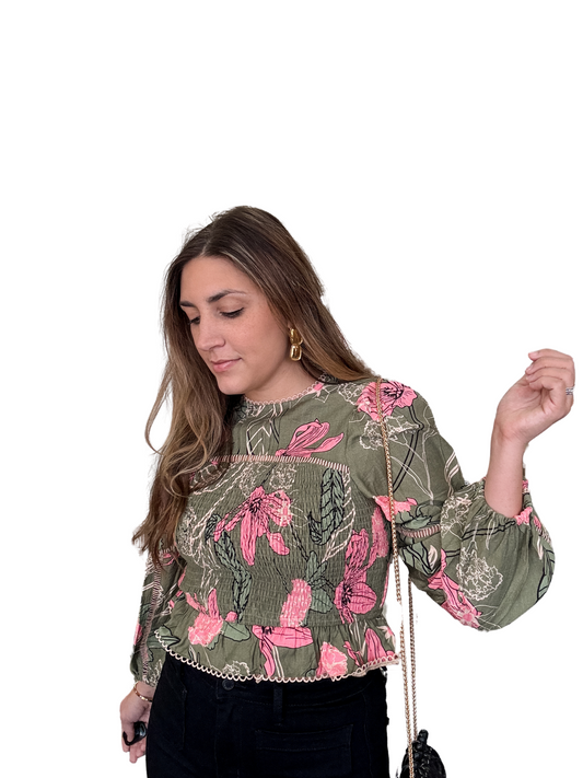 Olive Groves Floral Top