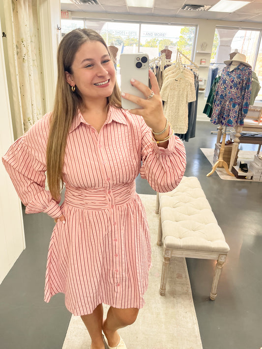 Cooler Days Strawberry Pink Stripe Dress