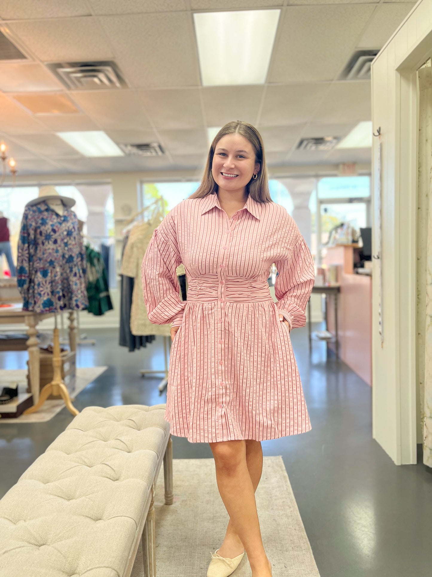 Cooler Days Strawberry Pink Stripe Dress