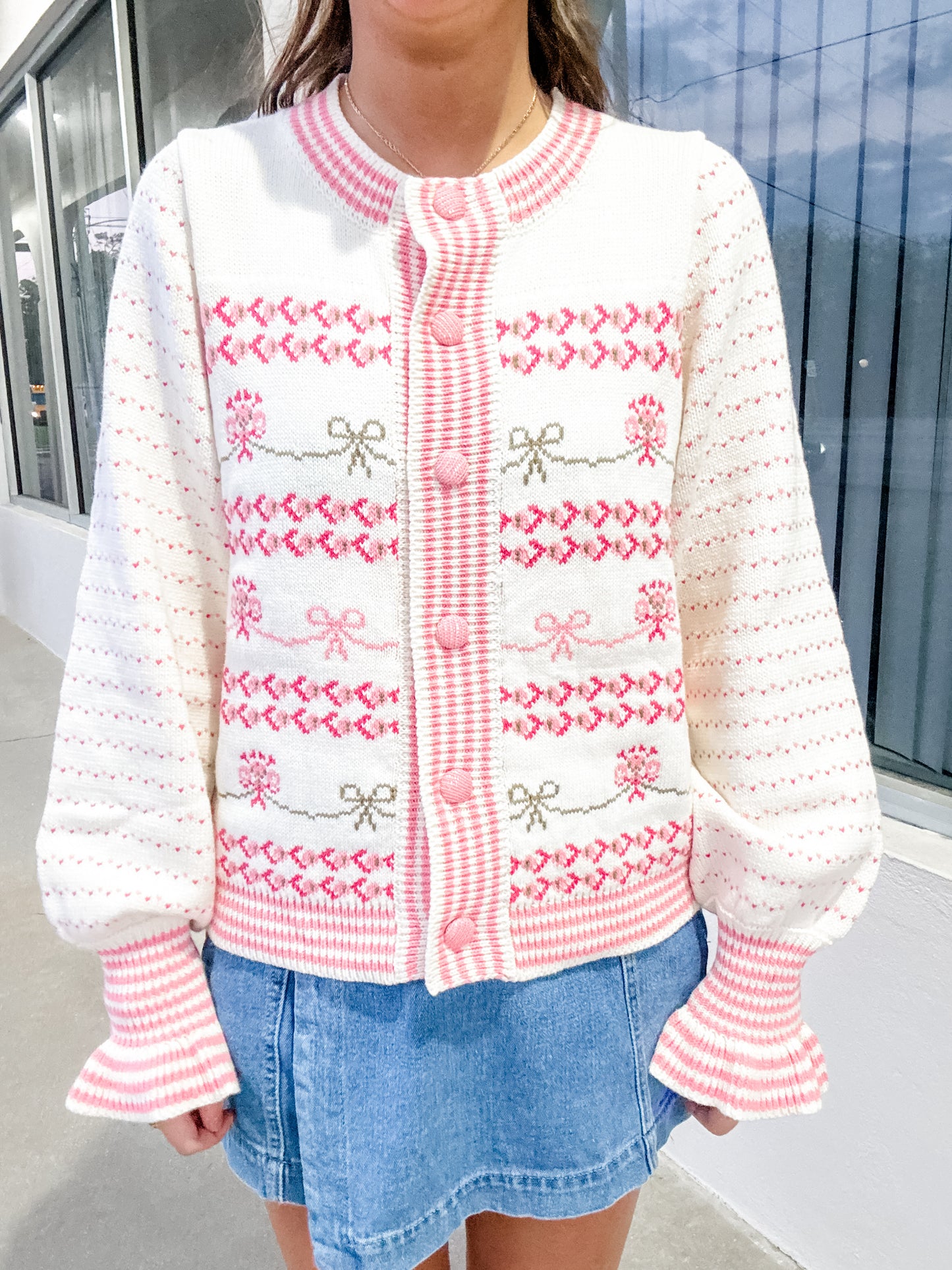 Bows & Cheer Ruffle Sleeve Sweater