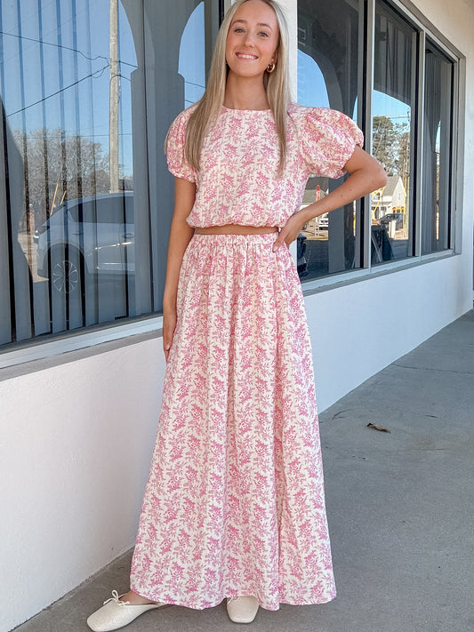 Pink Floral Skirt Set