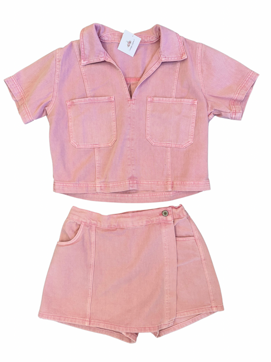 A Hint of Bubblegum Denim Set Skort