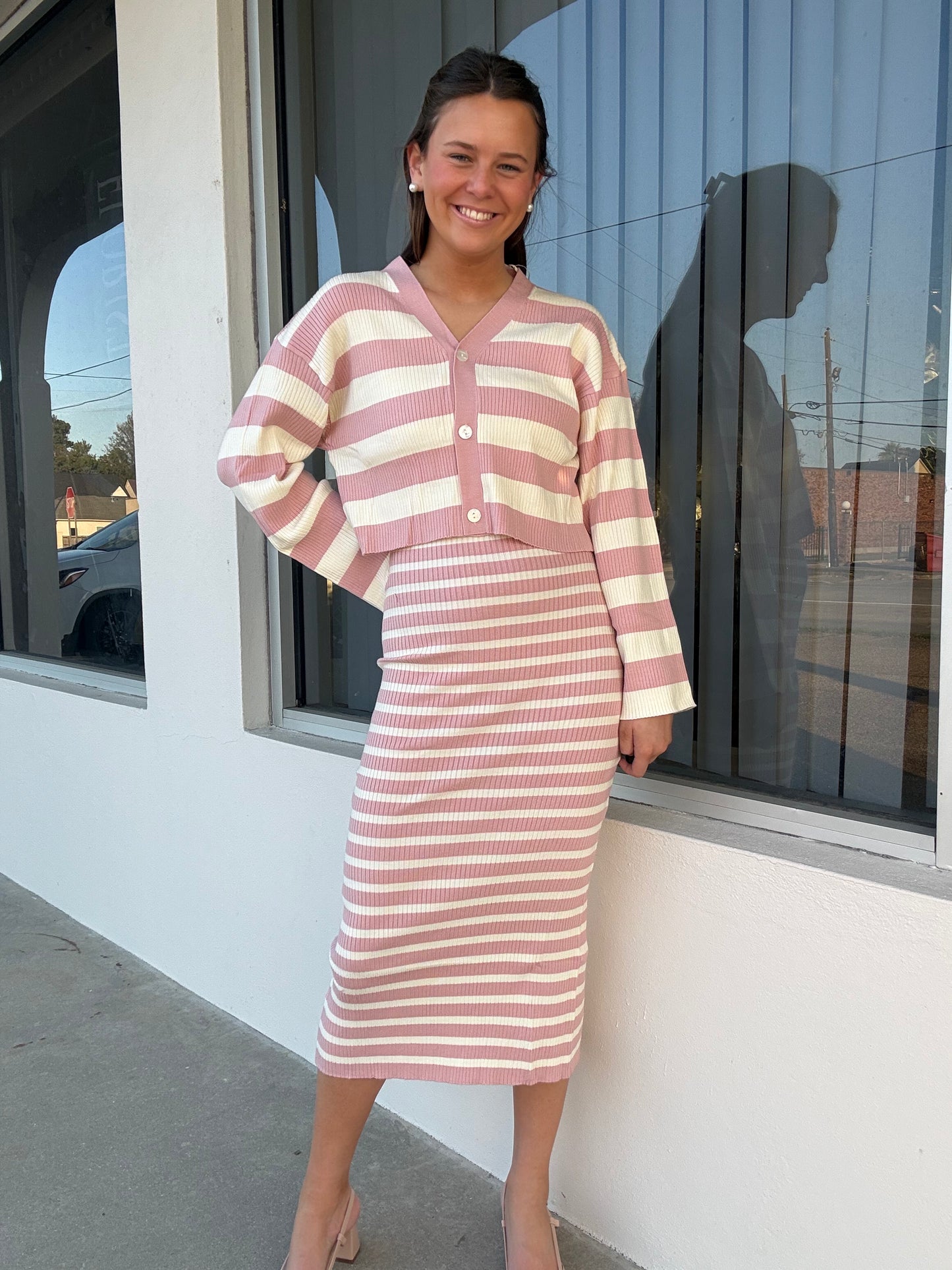 Pink Stripe Sweater Set