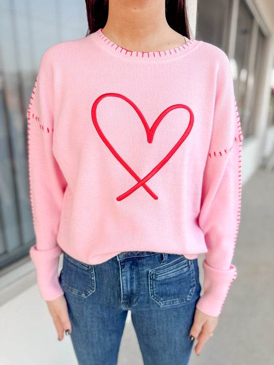 Pink and Red Heart Sweater