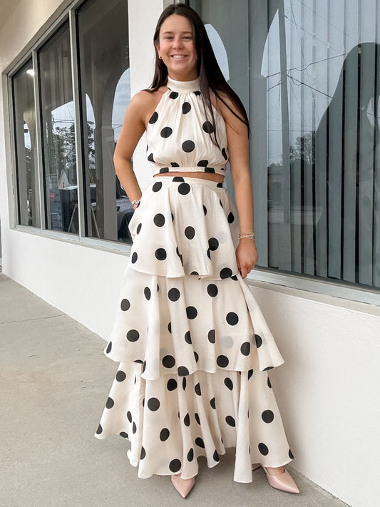 Polka Dot Beige and Black Maxi Set