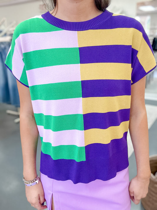 Mardi Gras Stipes Sweater Top