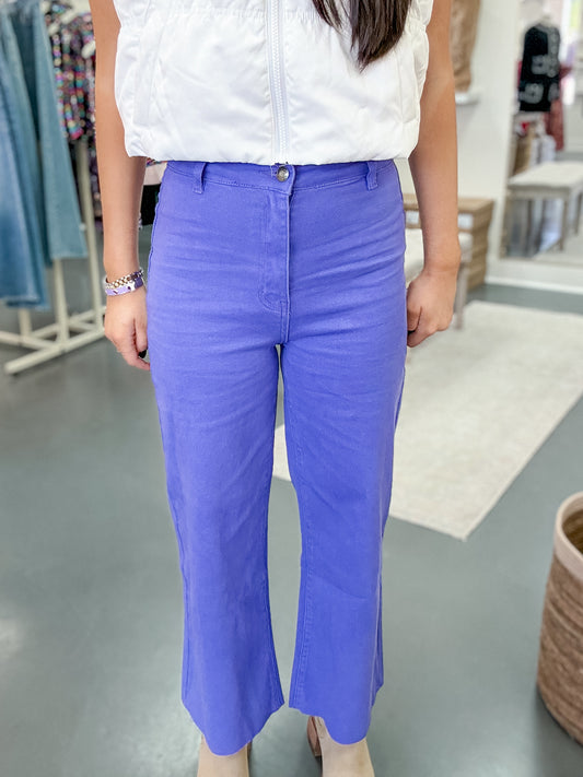 Stretch Cropped Purple Denim