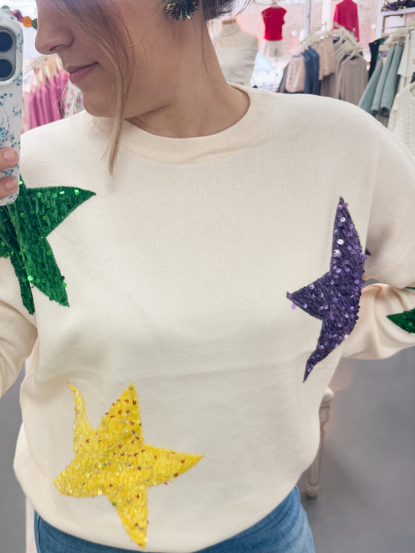 Seeing Stars Mardi Gras Ivory Sweater