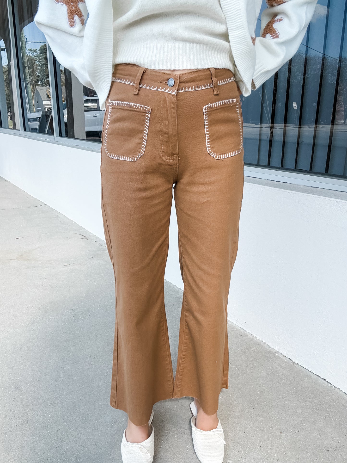 Stitch Detail Brown Denim Pants