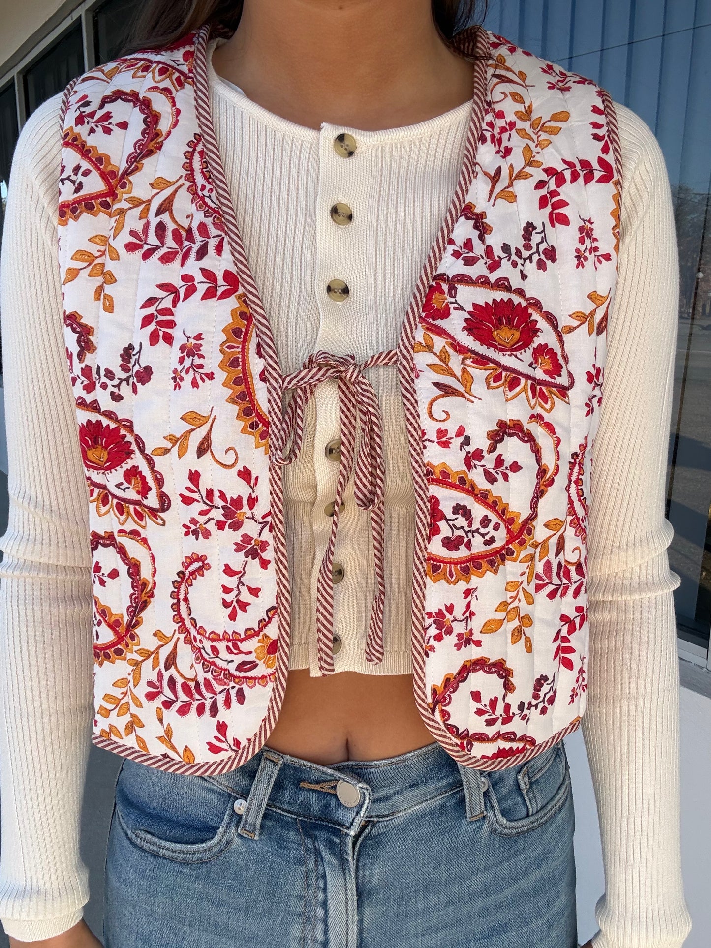Red Paisley Print Festive Vest