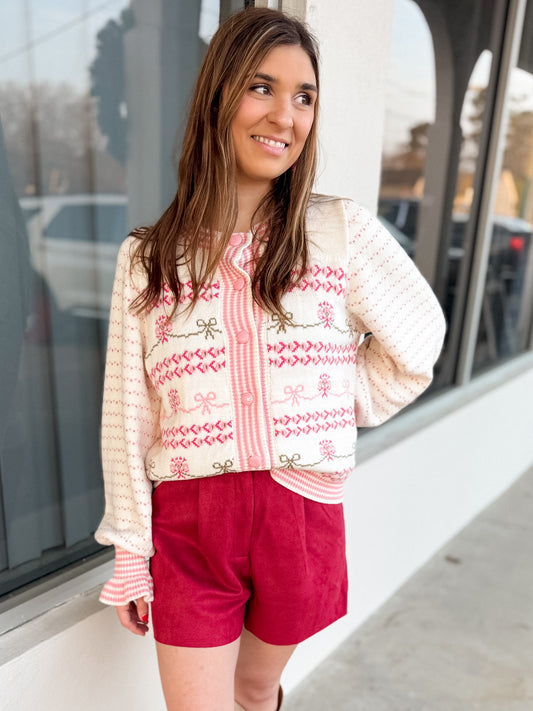 Bows & Cheer Ruffle Sleeve Sweater