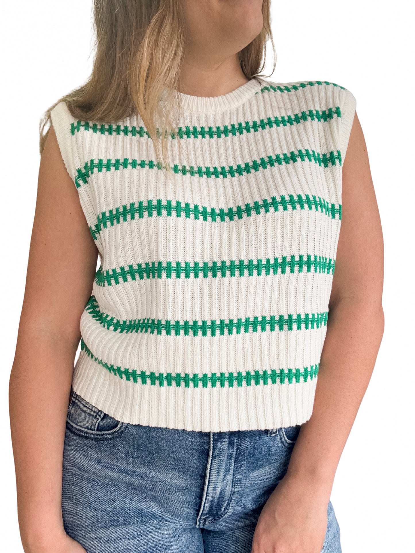 White With Green Stripes Top