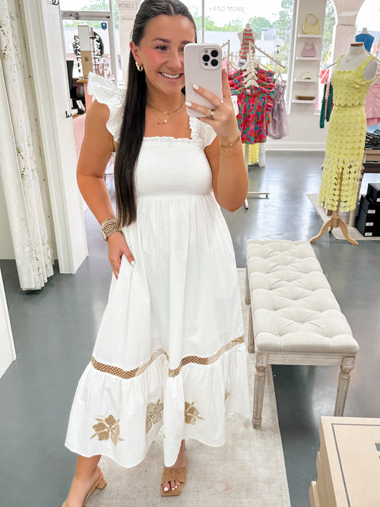 Summer Nights Embroidered White Maxi Dress