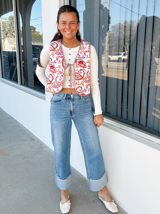 Red Paisley Print Festive Vest