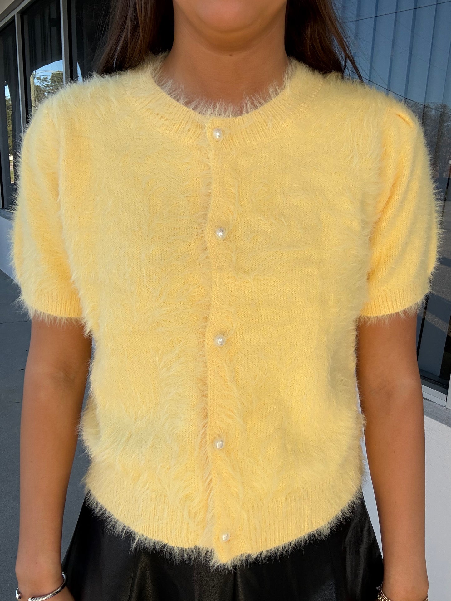 Butter Yellow Feathered Top